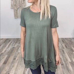 Olive green top with lace details